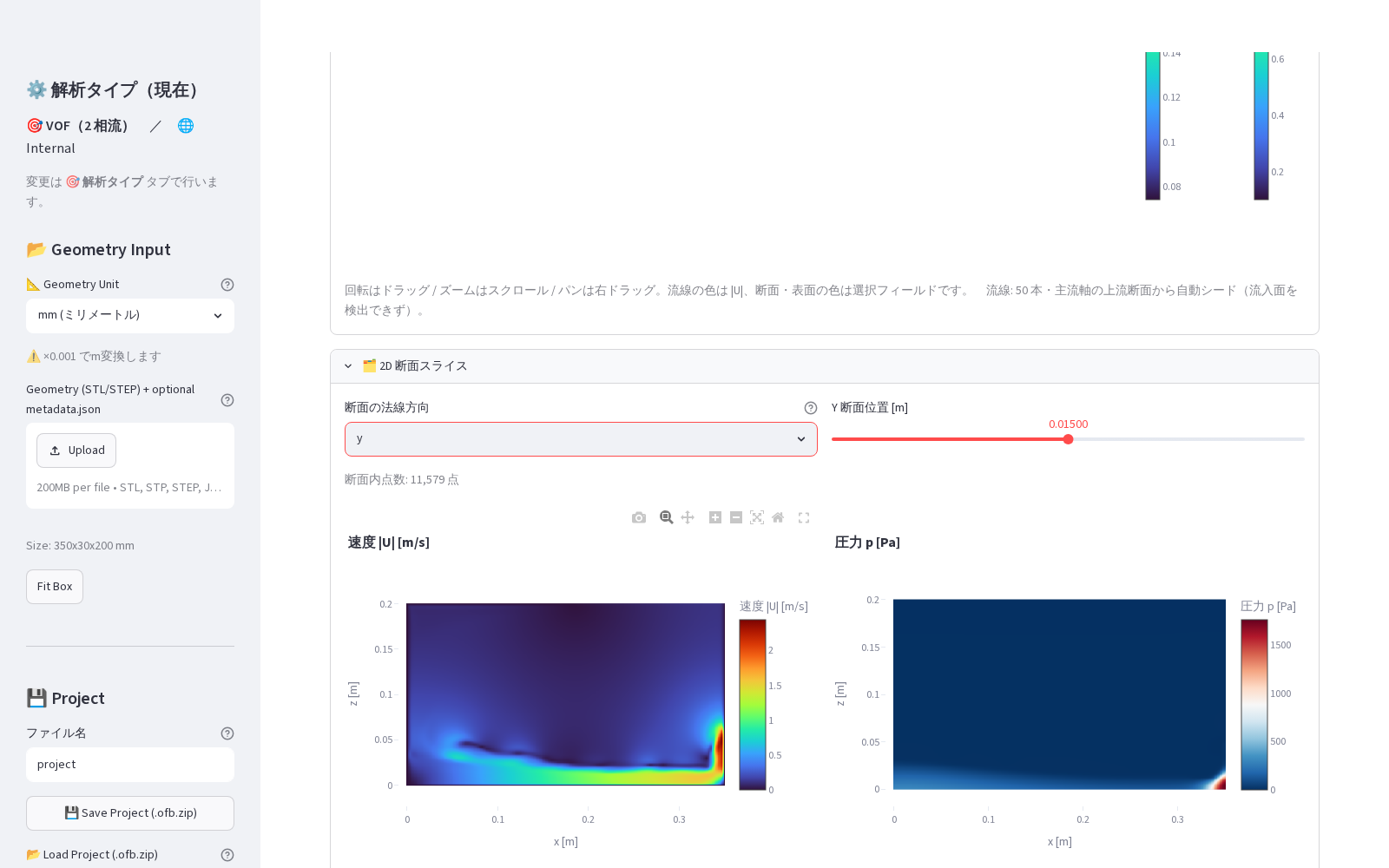 2D 断面スライス: 体積率 α